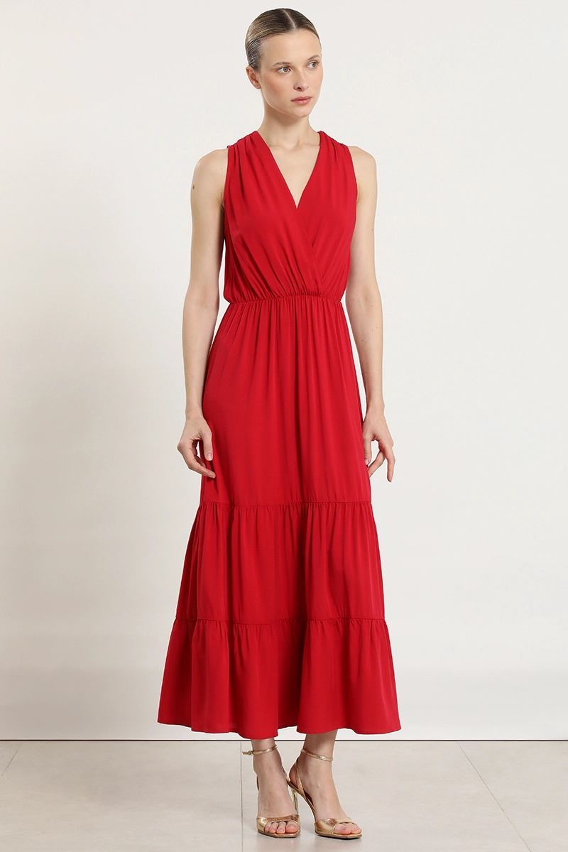 VESTIDO MAXI PANELES, ROJO LIOLA - 1