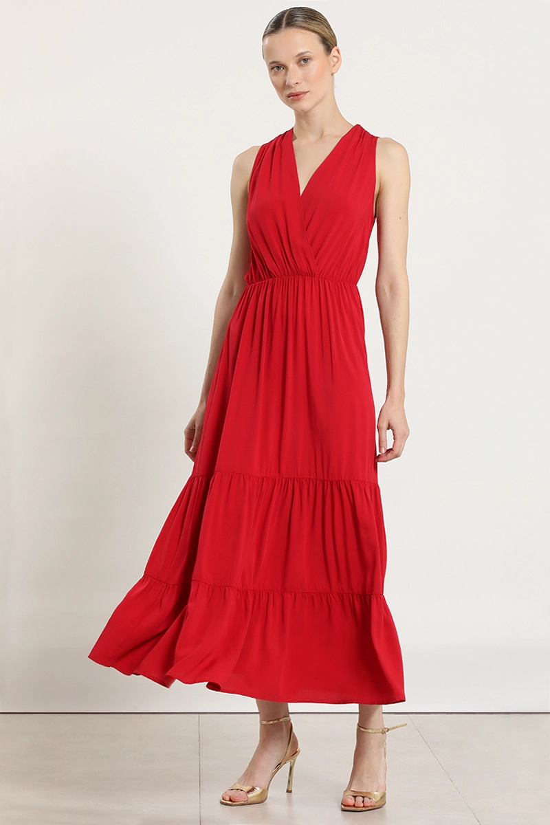 VESTIDO MAXI PANELES, ROJO LIOLA - 4