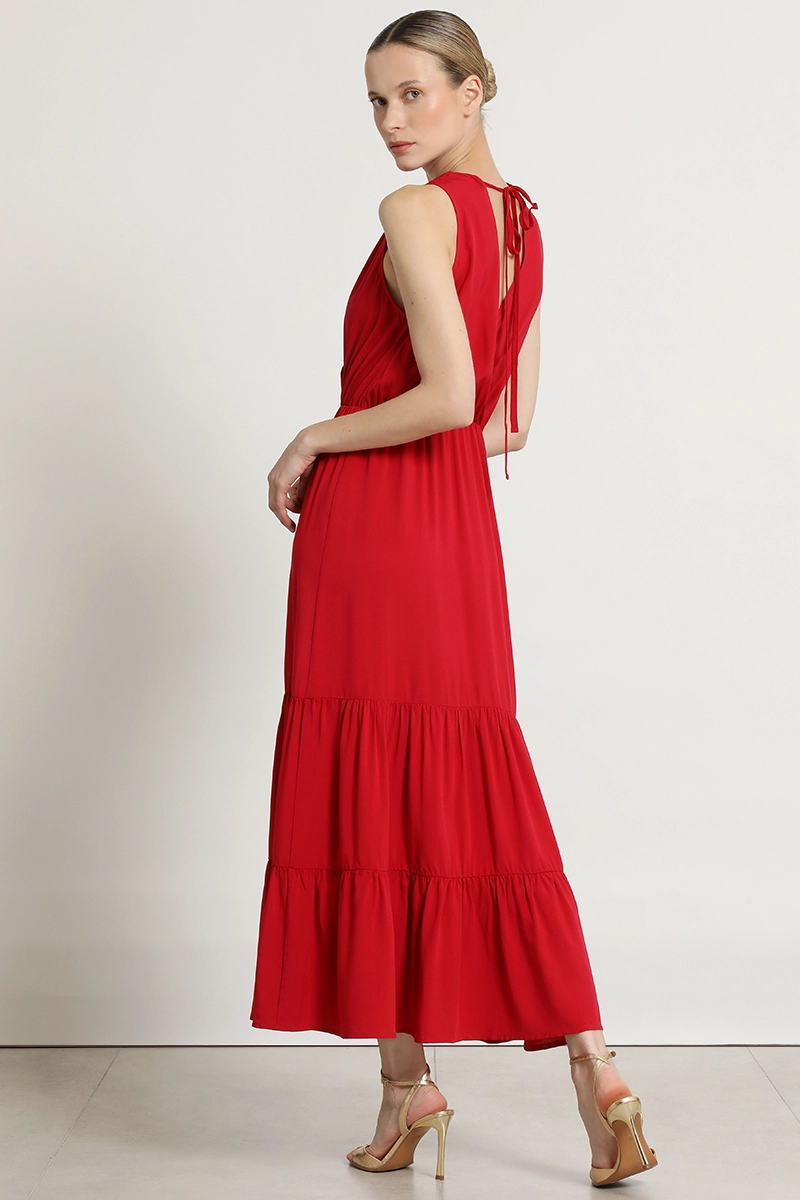 VESTIDO MAXI PANELES, ROJO LIOLA - 6