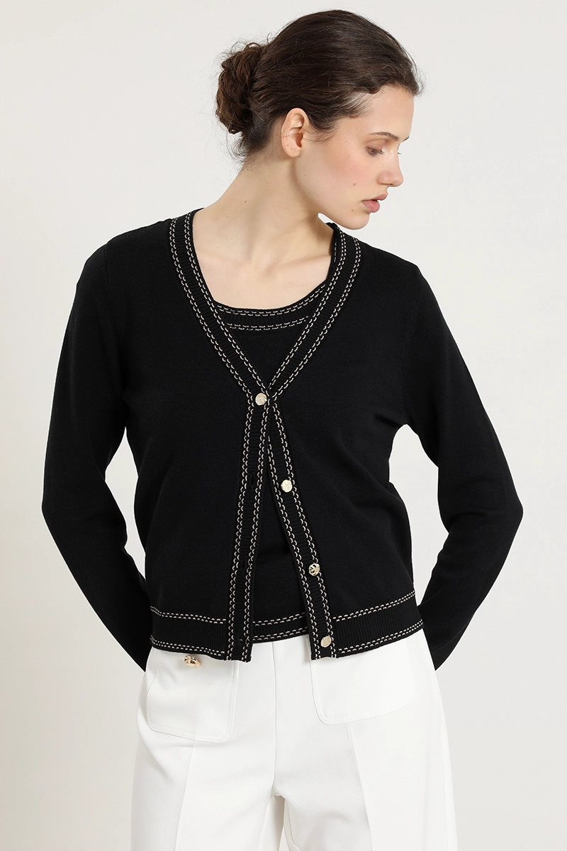 CARDIGAN PUNTO, LINEAS CONTRATONO, NEGRO LIOLA - 3