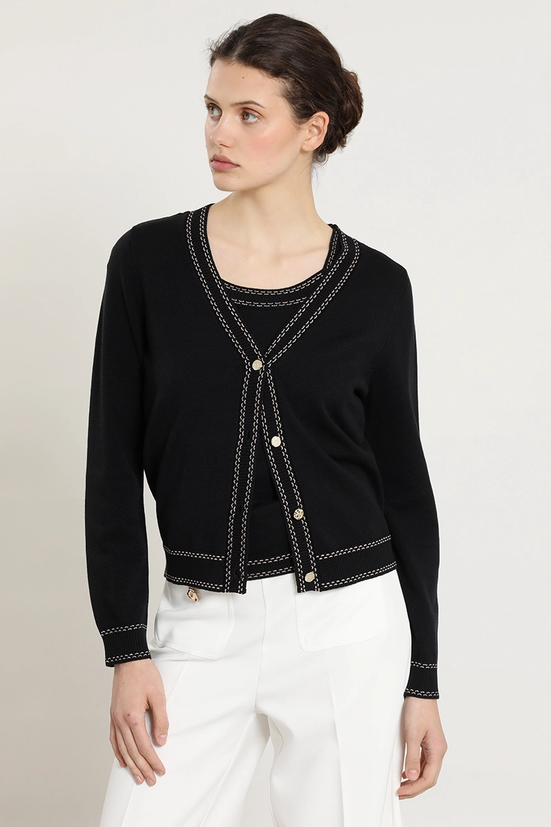 CARDIGAN PUNTO, LINEAS CONTRATONO, NEGRO LIOLA - 5