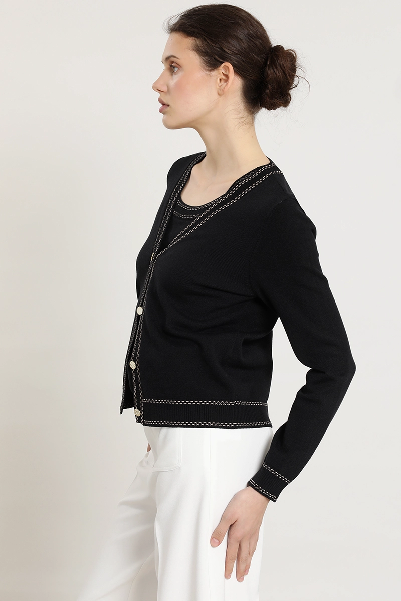 CARDIGAN PUNTO, LINEAS CONTRATONO, NEGRO LIOLA - 6