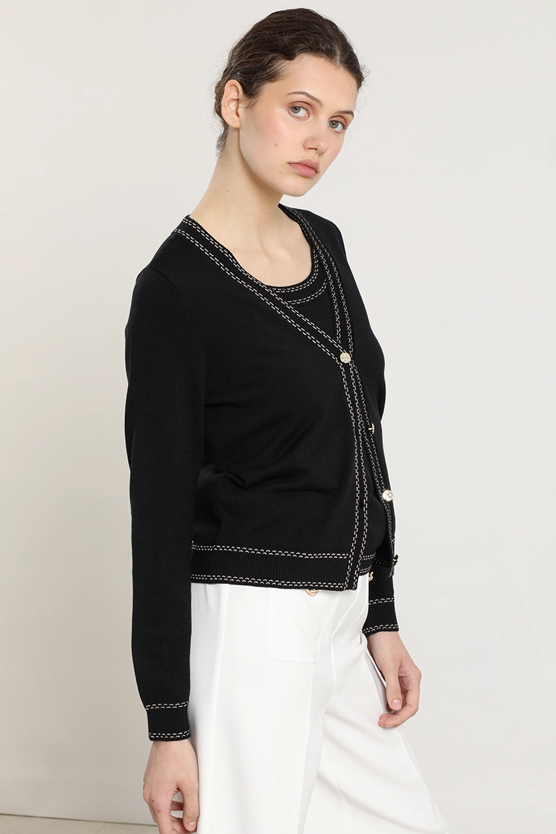 CARDIGAN PUNTO, LINEAS CONTRATONO, NEGRO LIOLA - 7