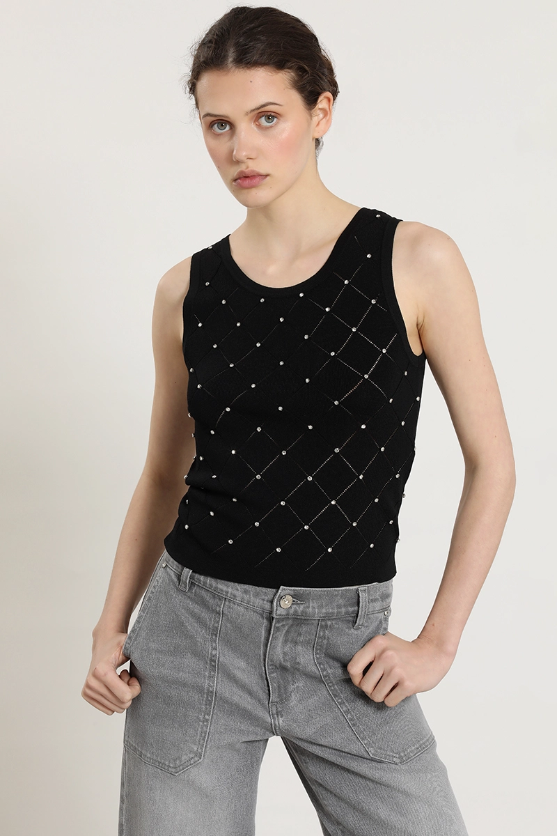 JERSEY PUNTO, APLICACION STRASS, NEGRO LIOLA - 1
