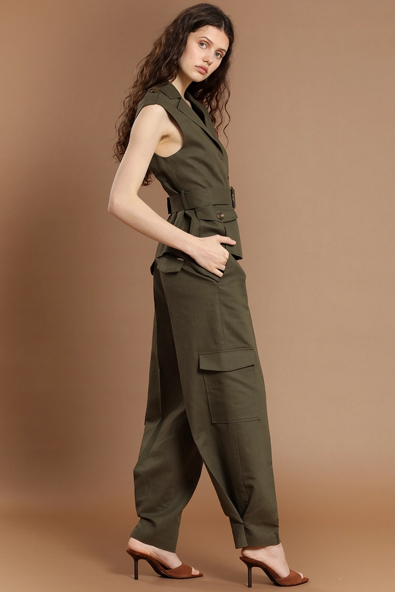PANTALON CARGO, LINO ALGODON, VERDE LIOLA - 3