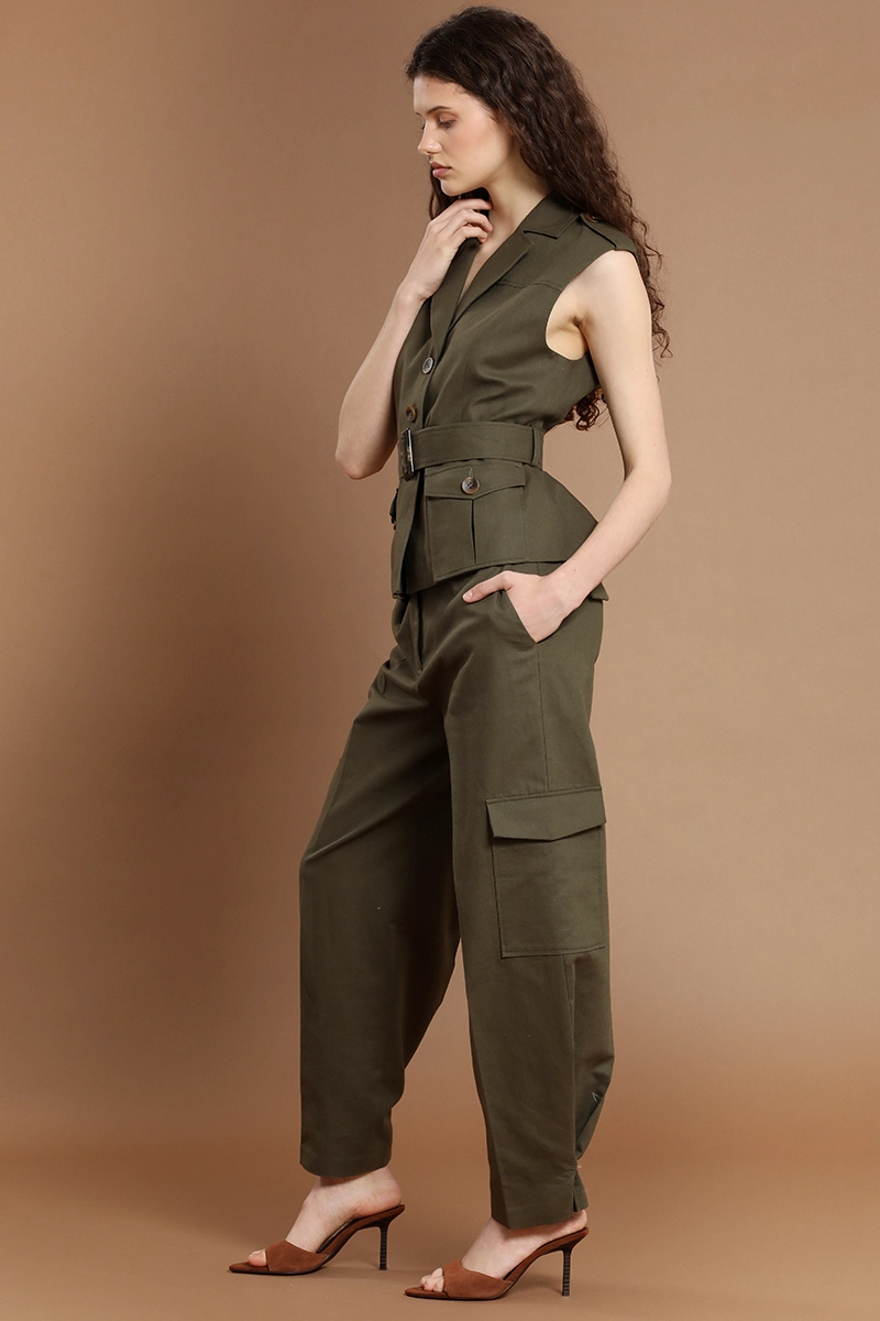 PANTALON CARGO, LINO ALGODON, VERDE LIOLA - 4