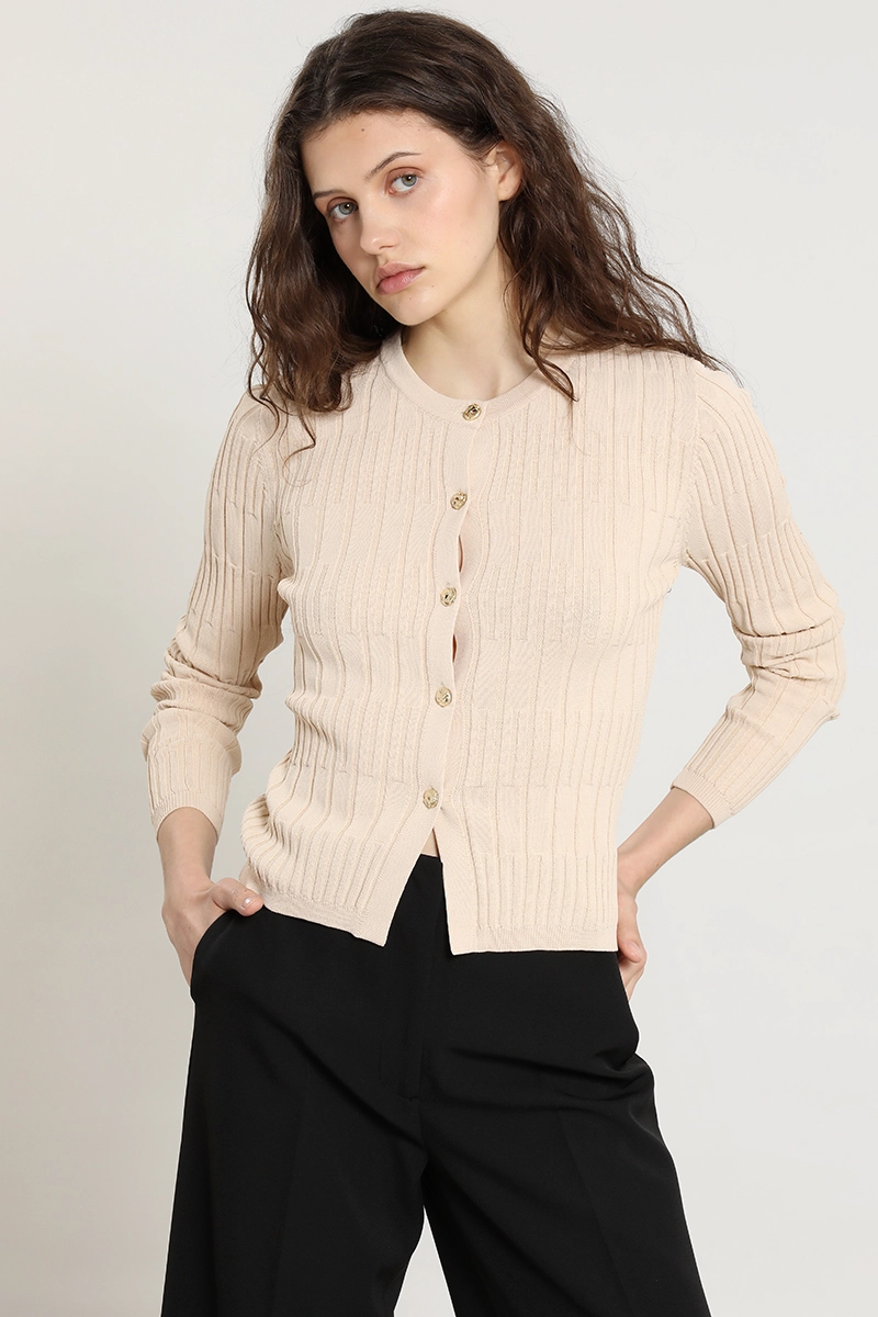CARDIGAN PUNTO, BOTON FANTASIA, BEIGE LIOLA - 1