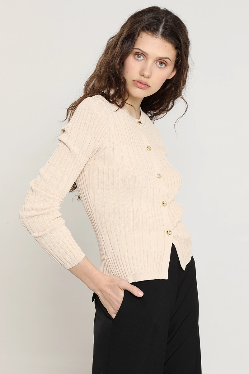 CARDIGAN PUNTO, BOTON FANTASIA, BEIGE LIOLA - 3