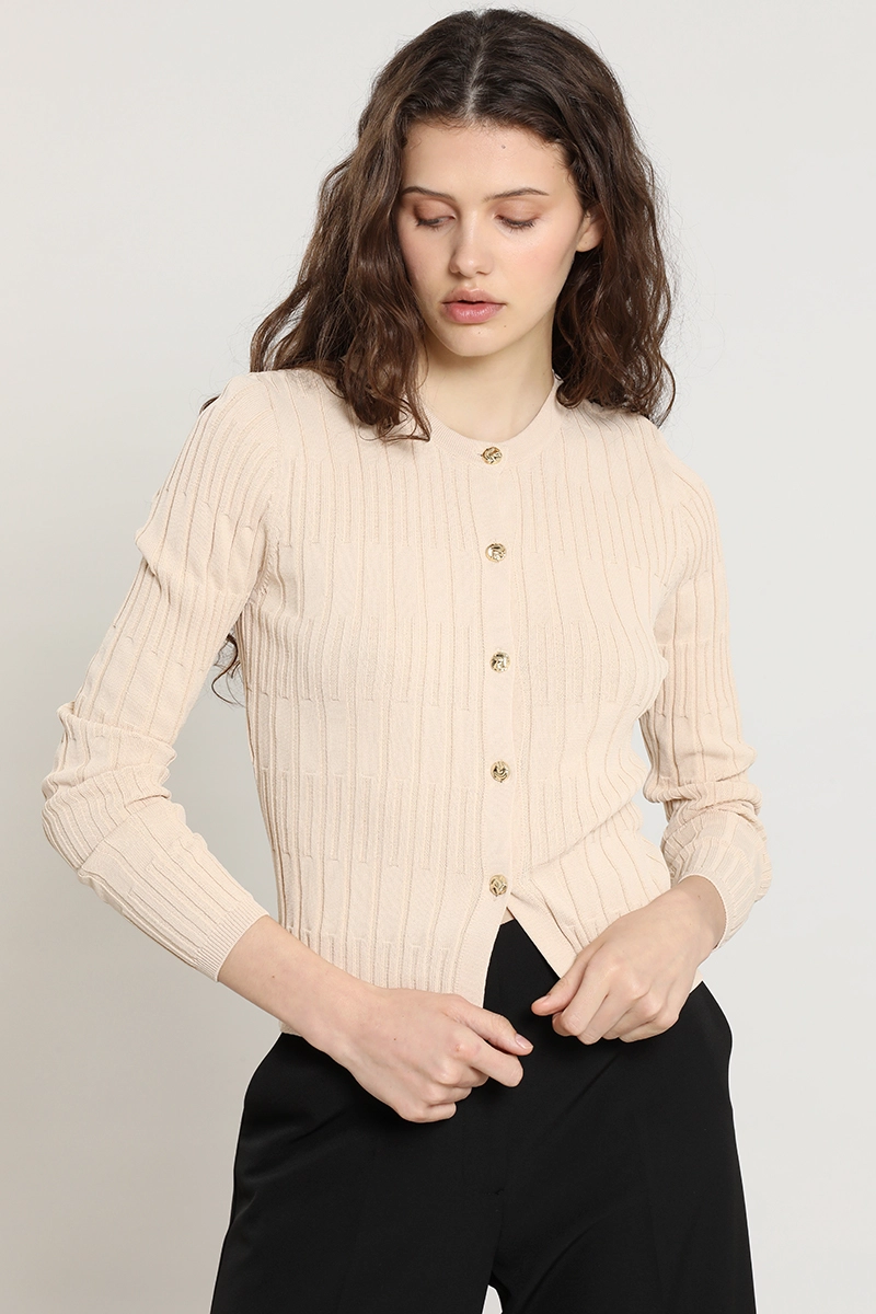 CARDIGAN PUNTO, BOTON FANTASIA, BEIGE LIOLA - 4
