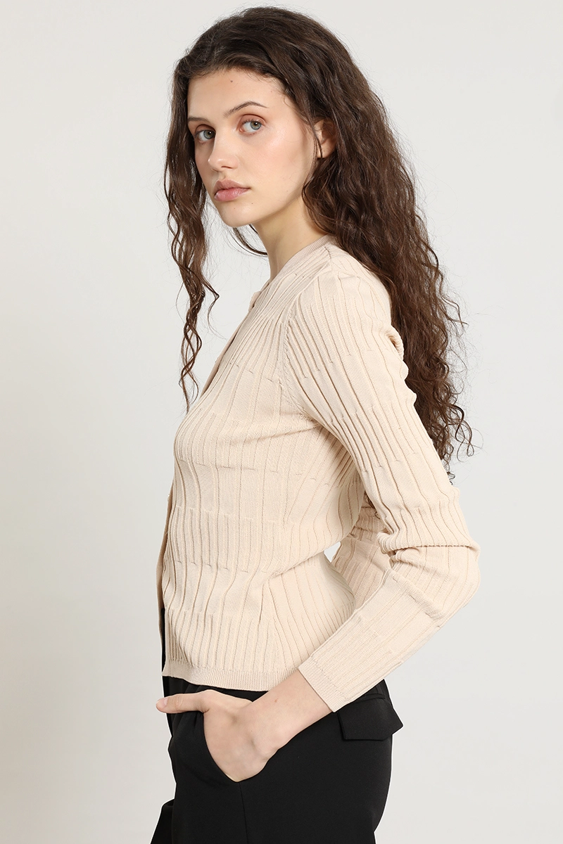 CARDIGAN PUNTO, BOTON FANTASIA, BEIGE LIOLA - 5