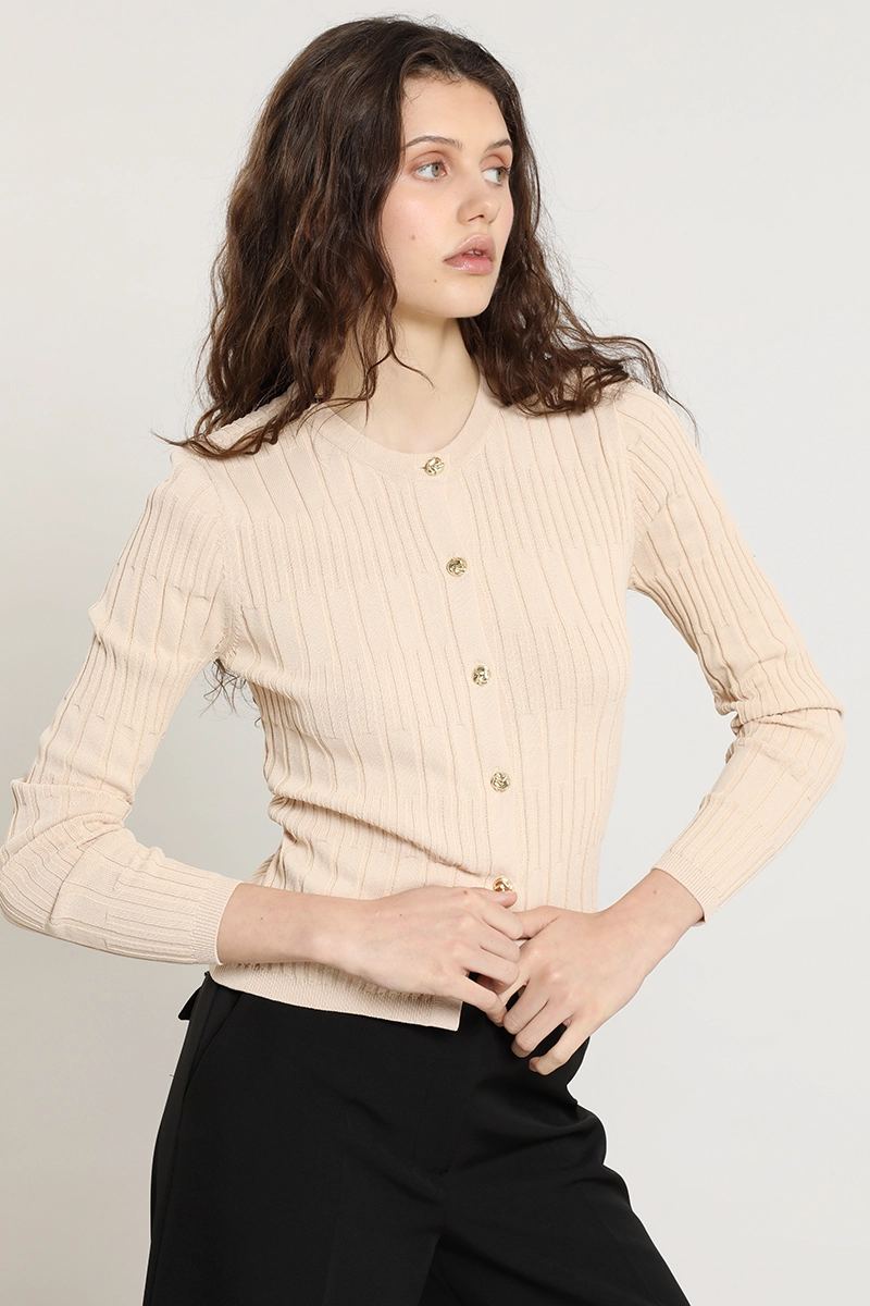 CARDIGAN PUNTO, BOTON FANTASIA, BEIGE LIOLA - 6