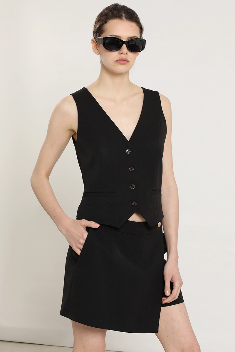 FALDA SHORT ASIMETRICA, NEGRO LIOLA - 5