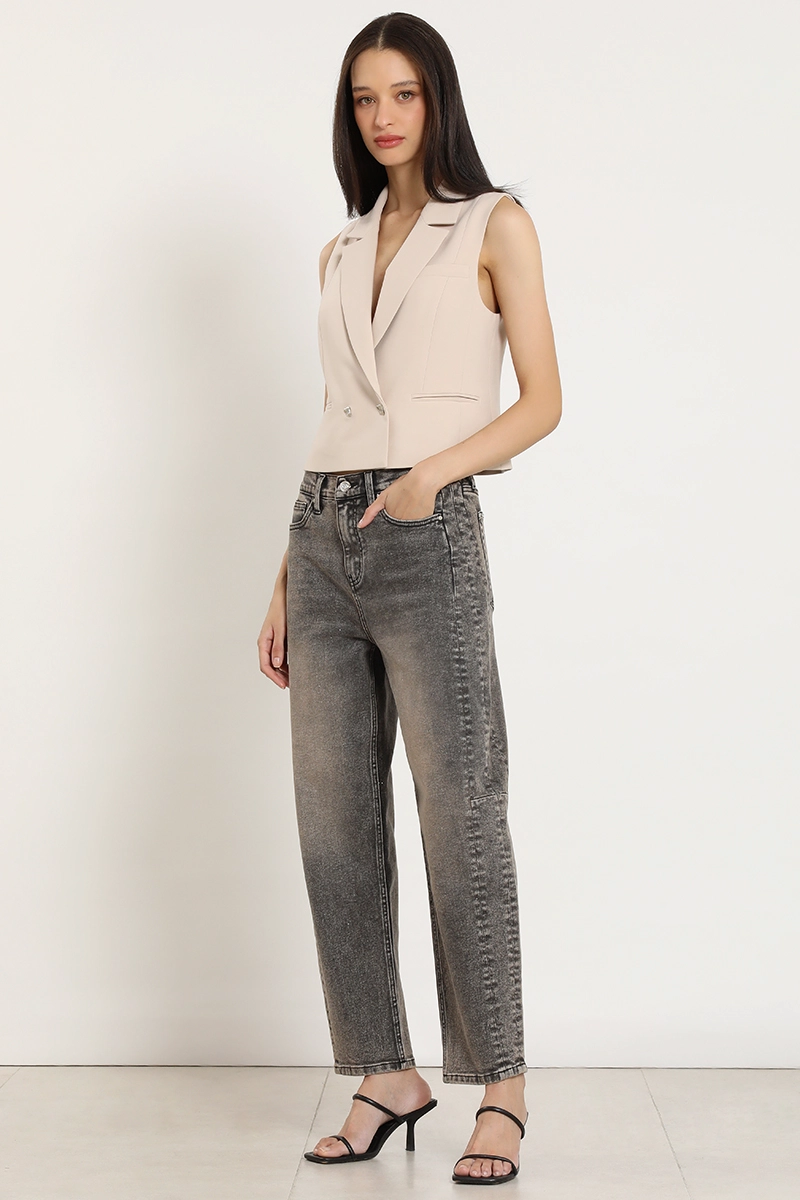 JEANS BARREL, TIRO ALTO, GRIS LIOLA - 1