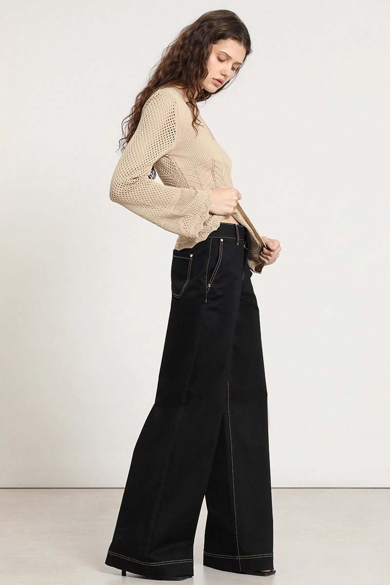 PANTALON PALAZZO, TIRO MEDIO, NEGRO LIOLA - 1