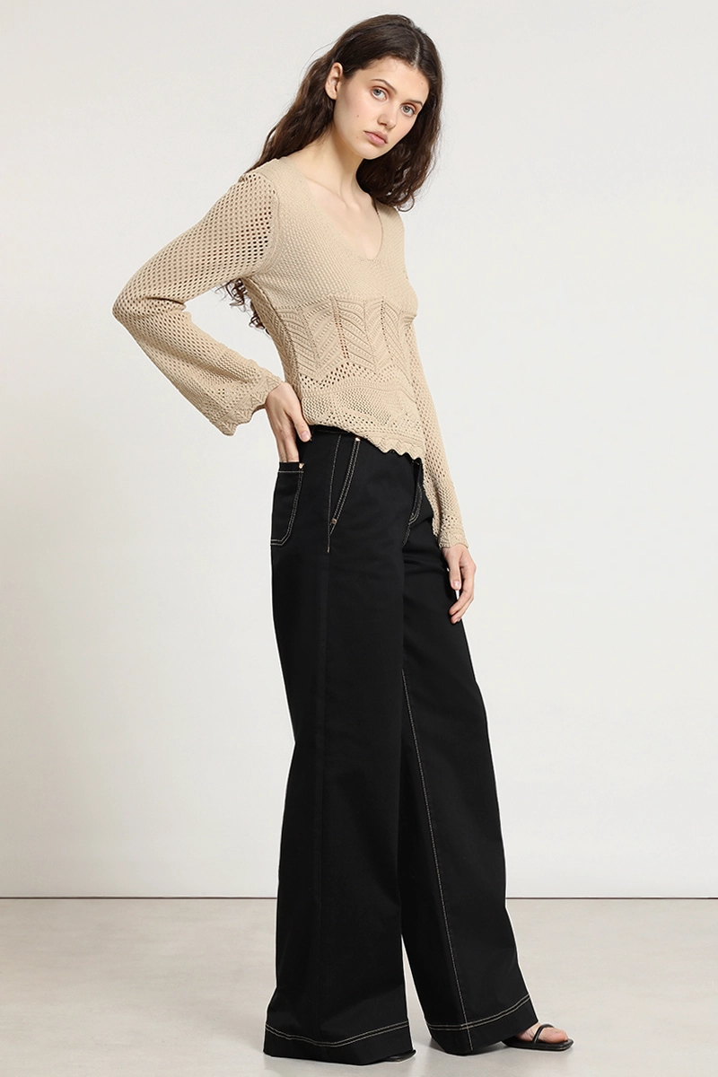 PANTALON PALAZZO, TIRO MEDIO, NEGRO LIOLA - 2