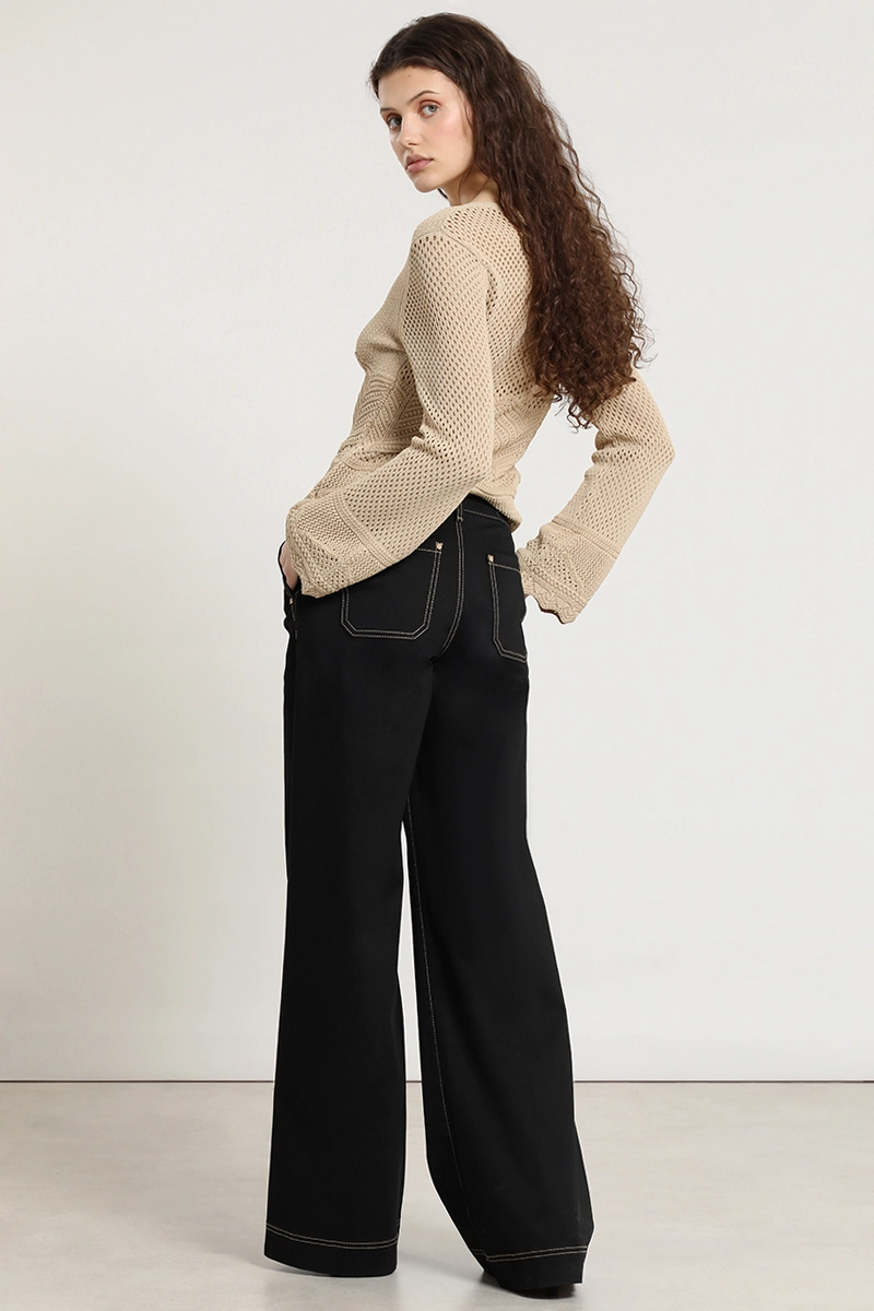 PANTALON PALAZZO, TIRO MEDIO, NEGRO LIOLA - 4