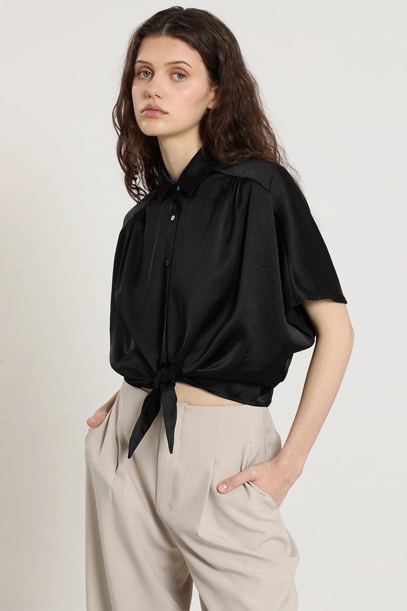 BLUSA SATIN, AMARRE CINTURA, NEGRO LIOLA - 2