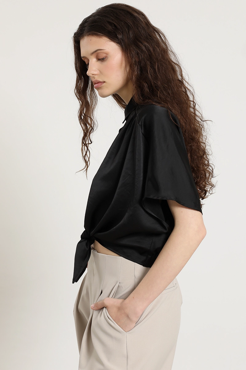 BLUSA SATIN, AMARRE CINTURA, NEGRO LIOLA - 4