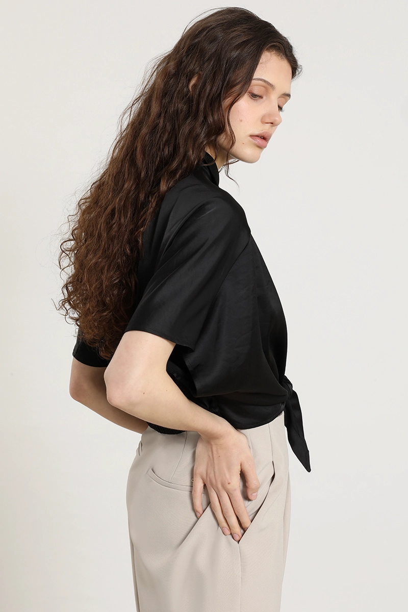 BLUSA SATIN, AMARRE CINTURA, NEGRO LIOLA - 6