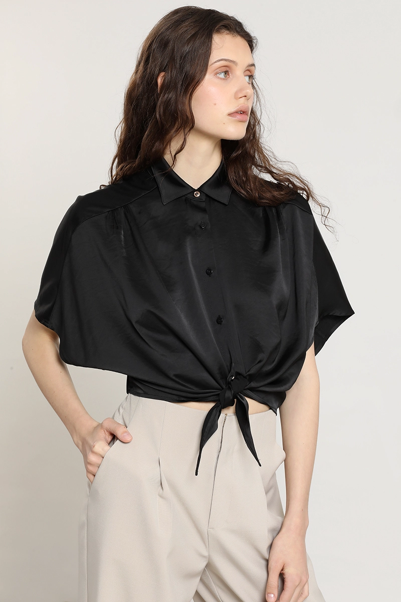 BLUSA SATIN, AMARRE CINTURA, NEGRO LIOLA - 7