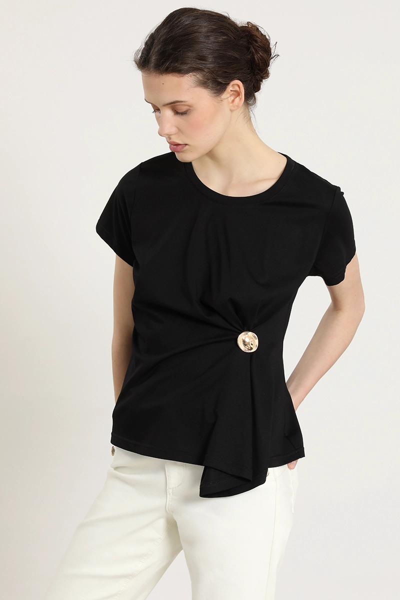 POLERA RECOGIDO, HERRAJE METAL, NEGRO LIOLA - 1