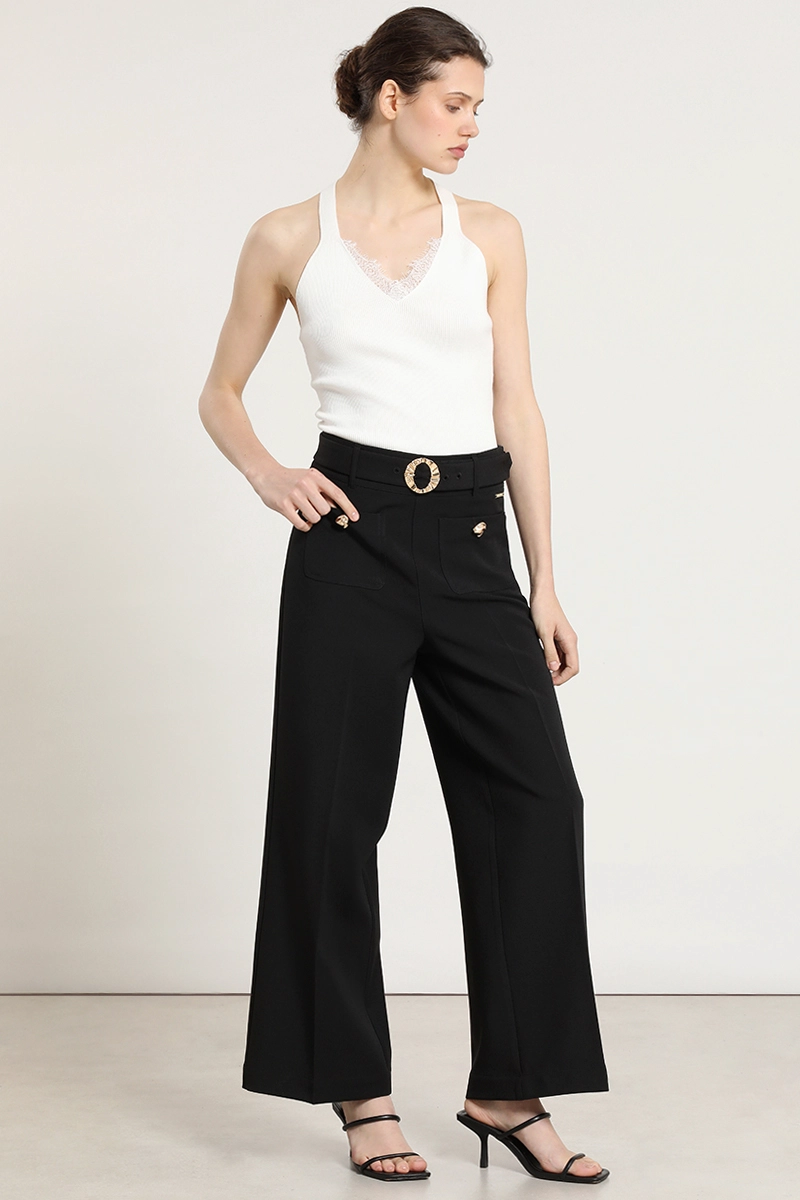 PANTALON ANCHO, CINTURON, NEGRO LIOLA - 1