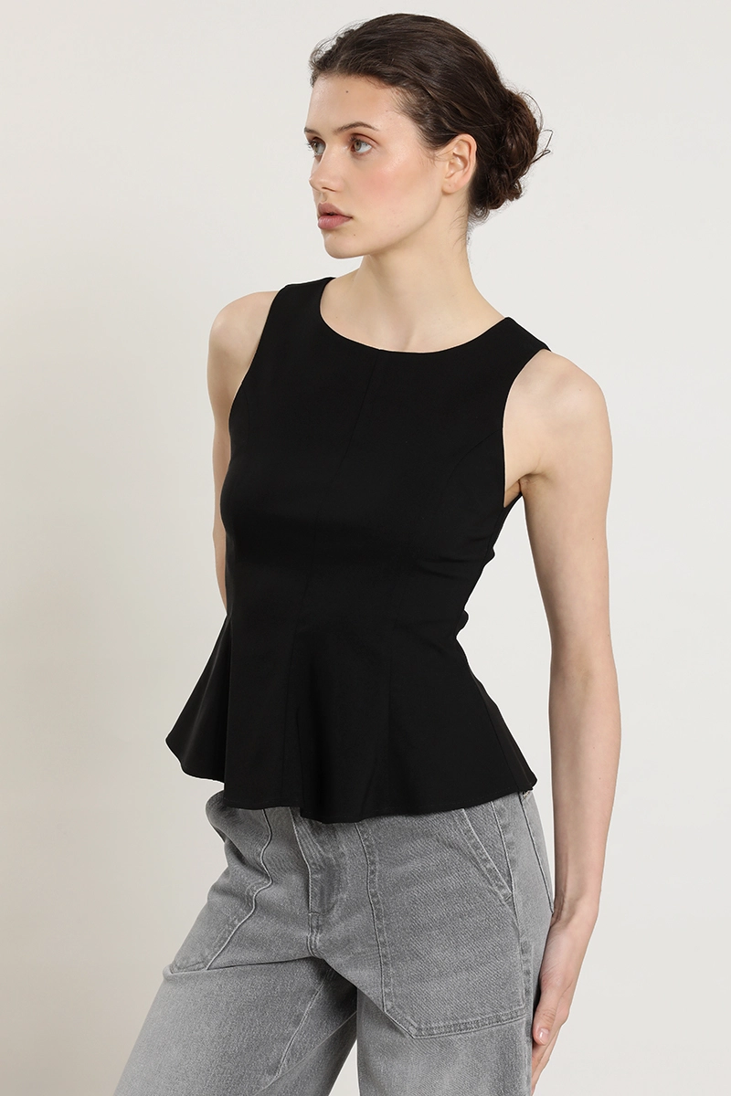 TOP PEPLUM CUELLO REDONDO, NEGRO LIOLA - 1