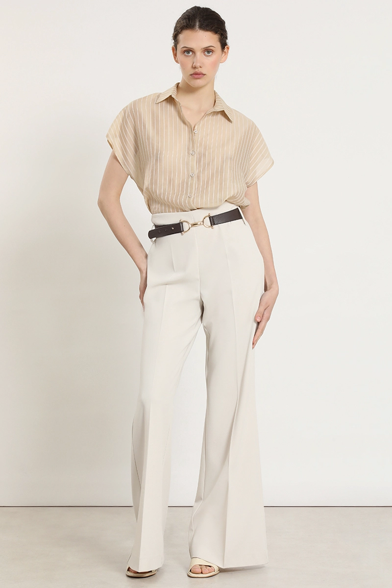 PANTALON FLARE CON CINTURON, BEIGE LIOLA - 5