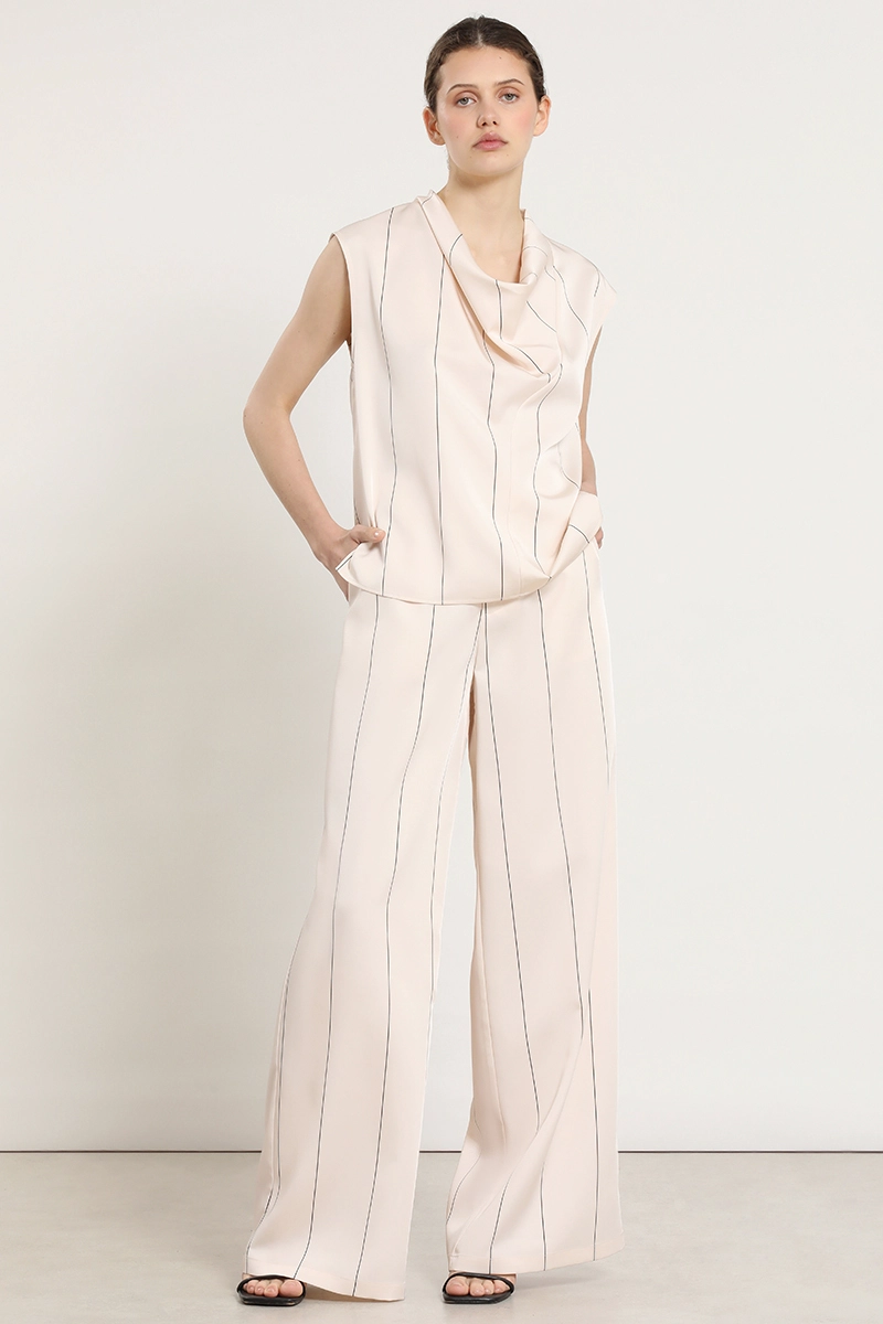 PANTALON ANCHO, SATIN, RAYAS, BEIGE LIOLA - 1