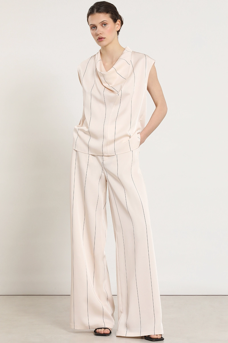 PANTALON ANCHO, SATIN, RAYAS, BEIGE LIOLA - 2