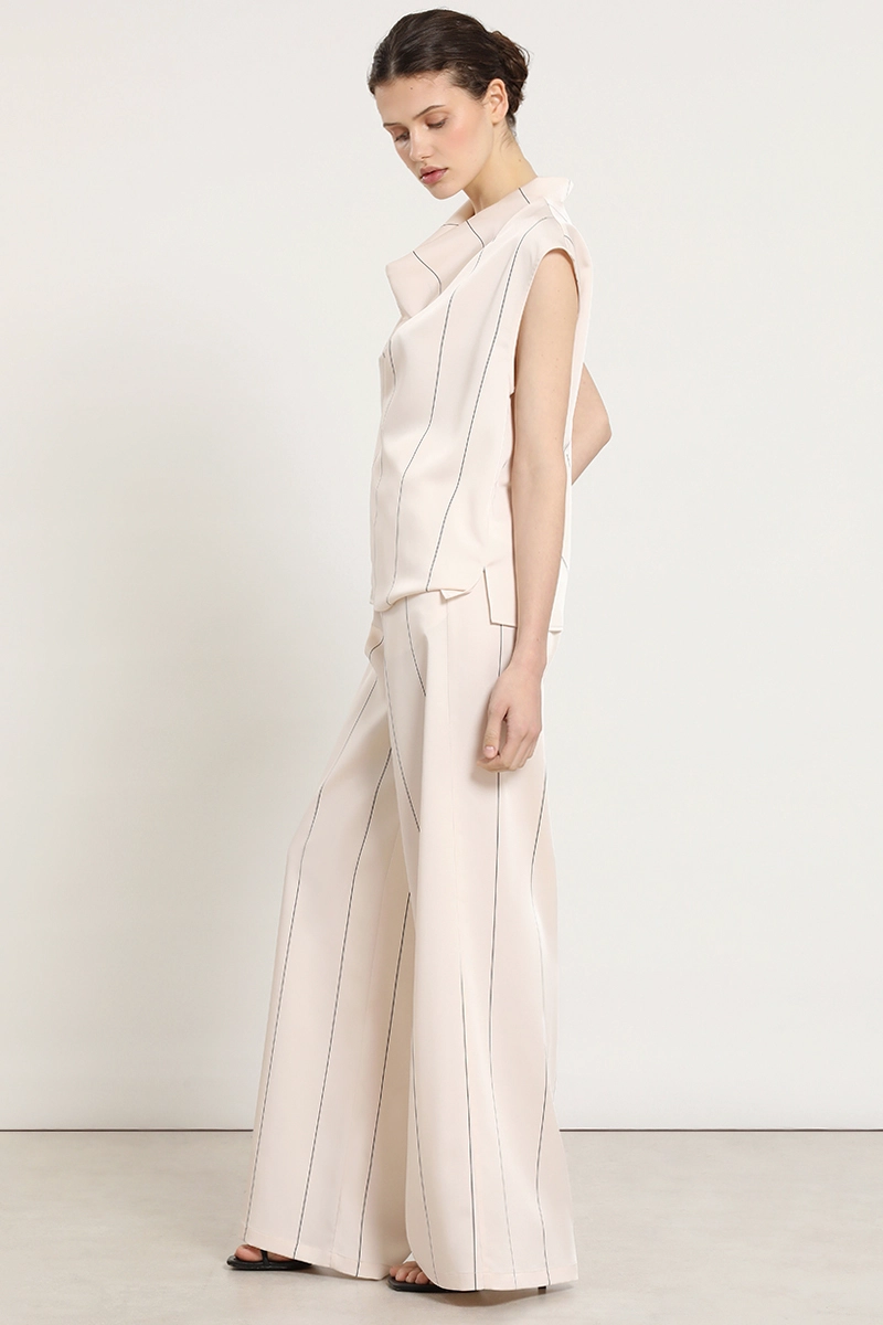 PANTALON ANCHO, SATIN, RAYAS, BEIGE LIOLA - 3