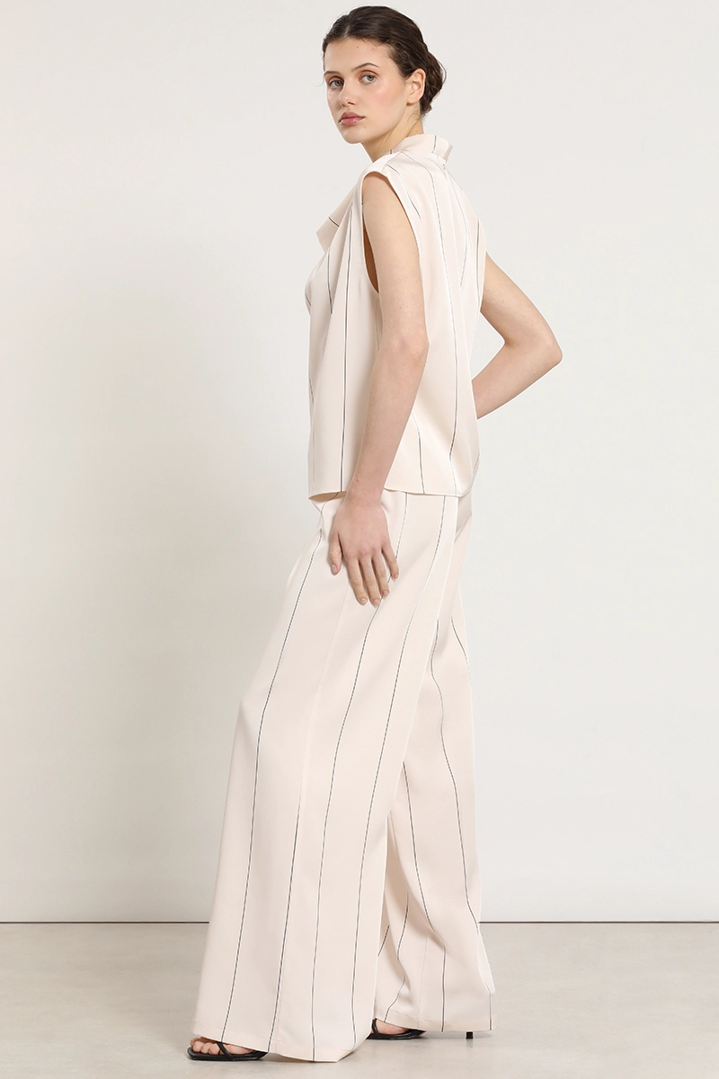 PANTALON ANCHO, SATIN, RAYAS, BEIGE LIOLA - 4