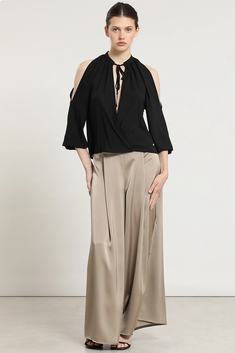 PANTALON PALAZZO, SATIN, BEIGE LIOLA - 1