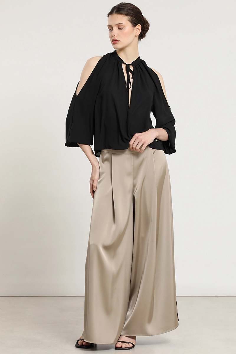 PANTALON PALAZZO, SATIN, BEIGE LIOLA - 2