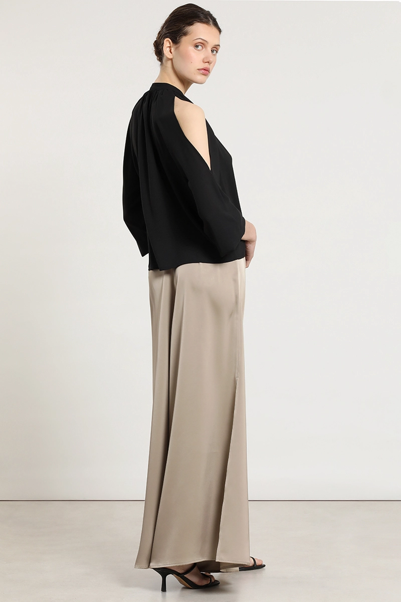PANTALON PALAZZO, SATIN, BEIGE LIOLA - 4