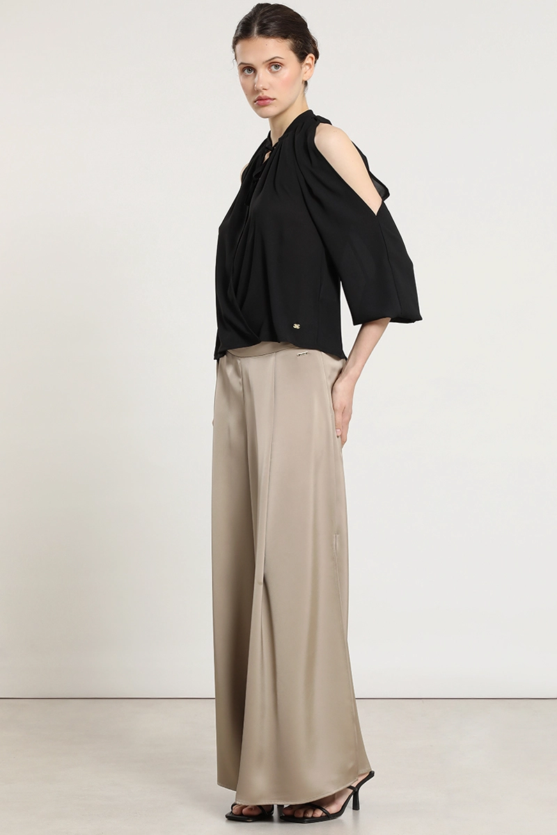 PANTALON PALAZZO, SATIN, BEIGE LIOLA - 5