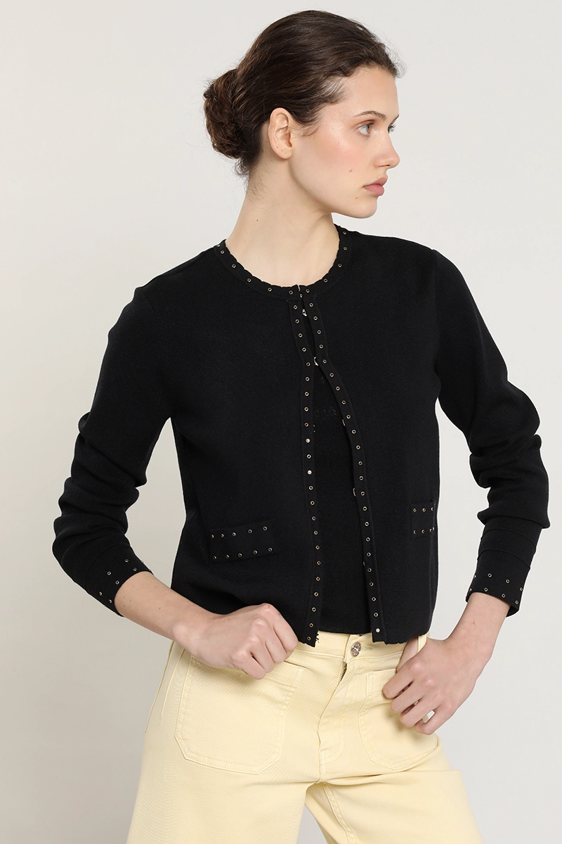 CARDIGAN PUNTO, TACHAS, NEGRO LIOLA - 1