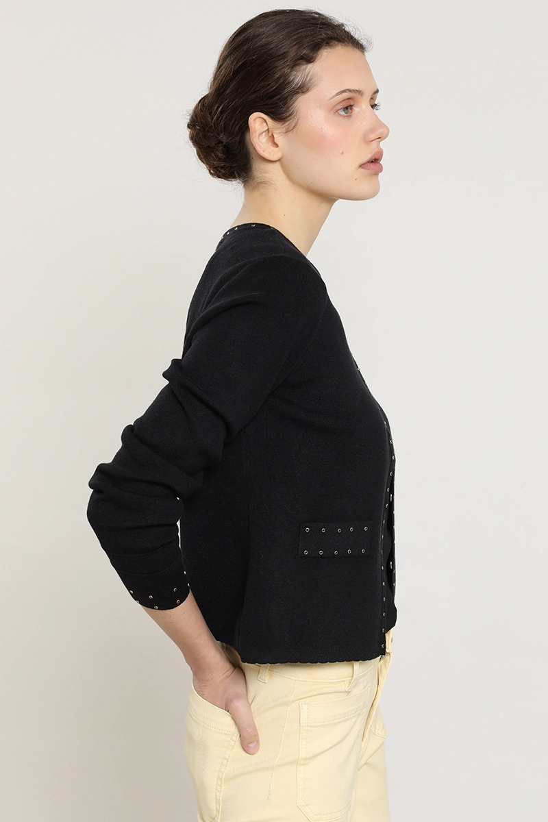 CARDIGAN PUNTO, TACHAS, NEGRO LIOLA - 3