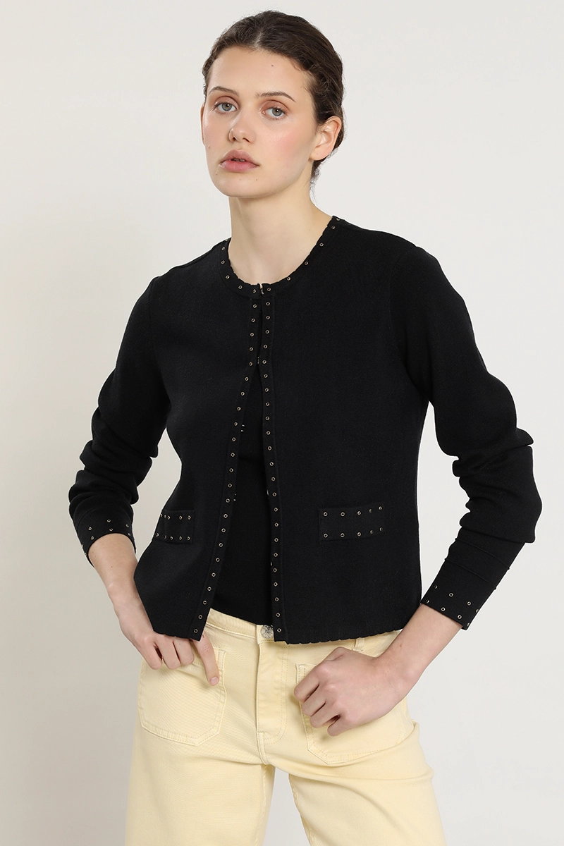 CARDIGAN PUNTO, TACHAS, NEGRO LIOLA - 4