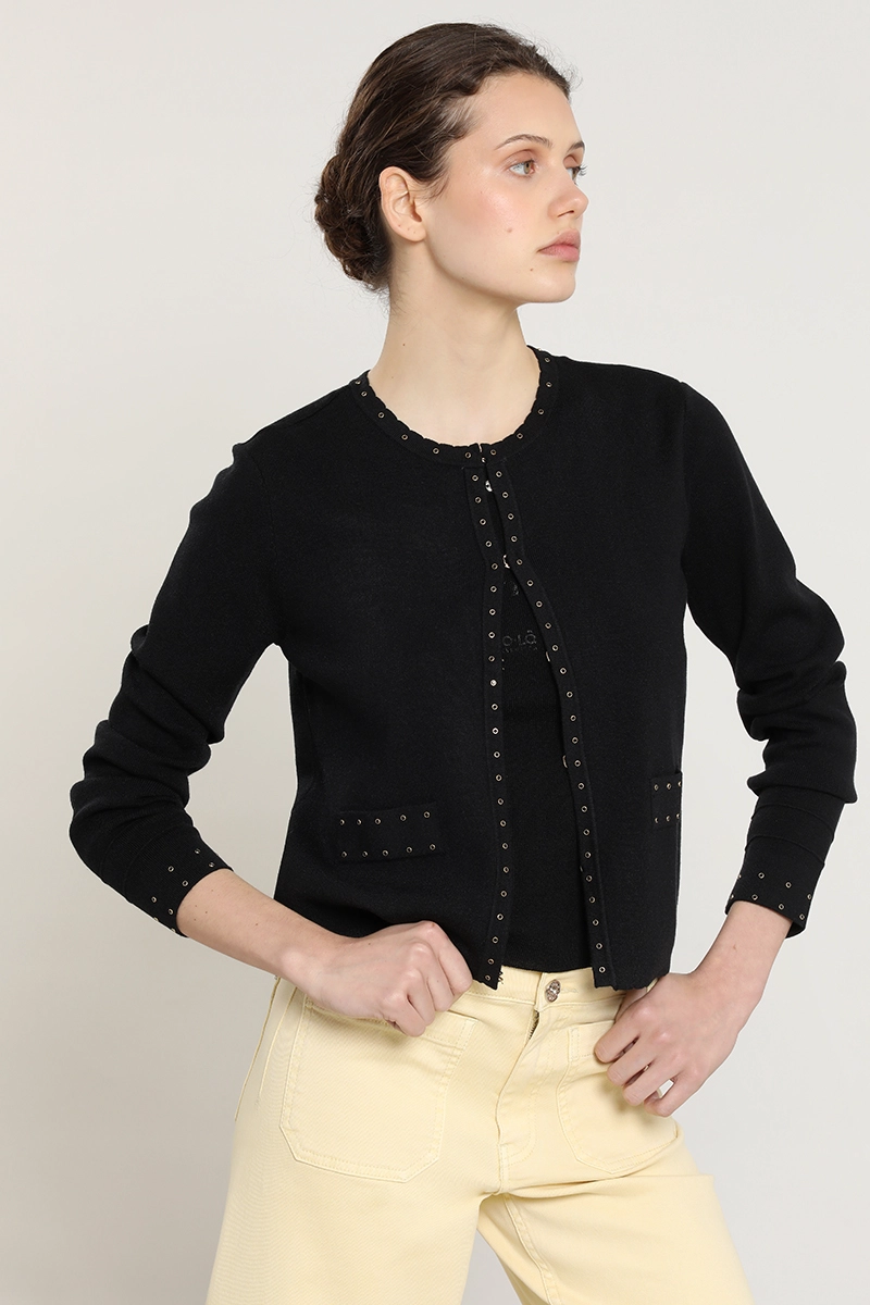 CARDIGAN PUNTO, TACHAS, NEGRO LIOLA - 5