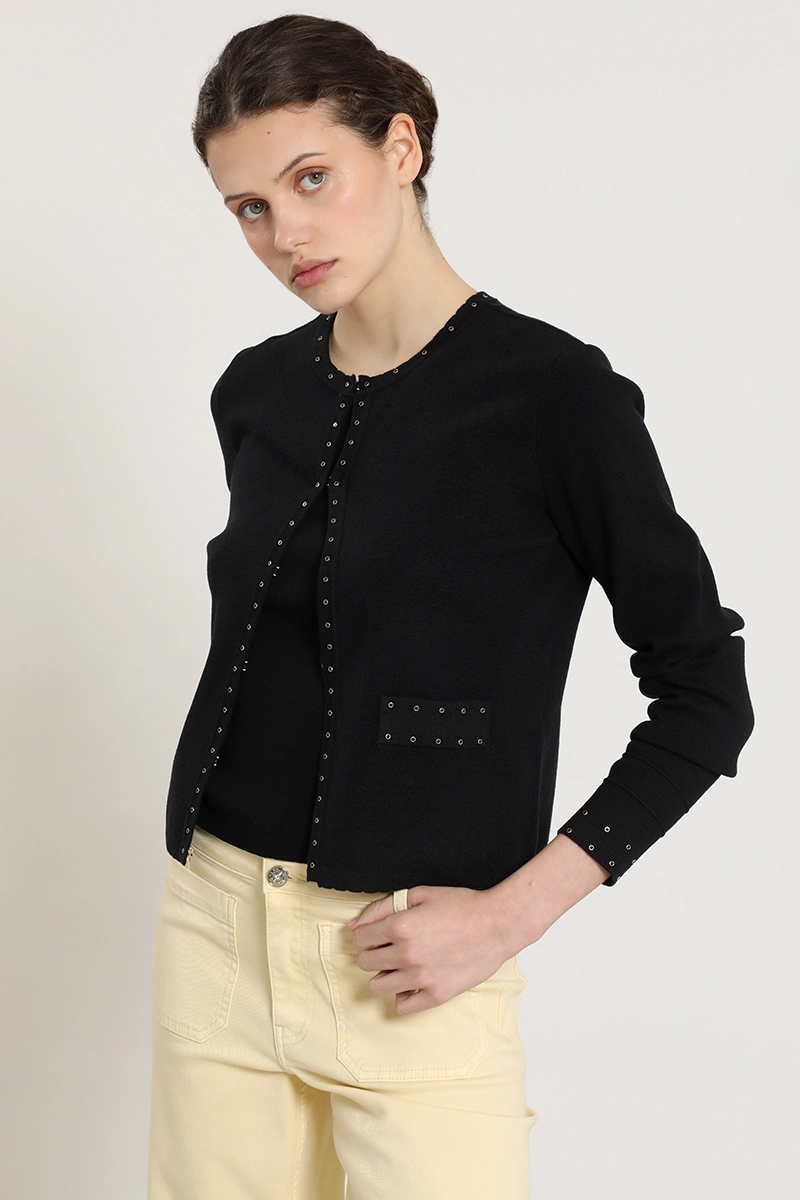 CARDIGAN PUNTO, TACHAS, NEGRO LIOLA - 6