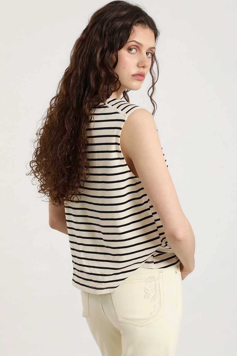 POLERA RAYAS, BOTONES METALICOS, BEIGE LIOLA - 4