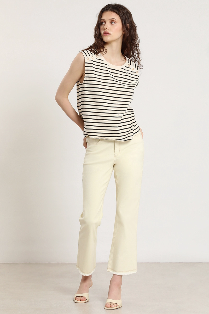 POLERA RAYAS, BOTONES METALICOS, BEIGE LIOLA - 5
