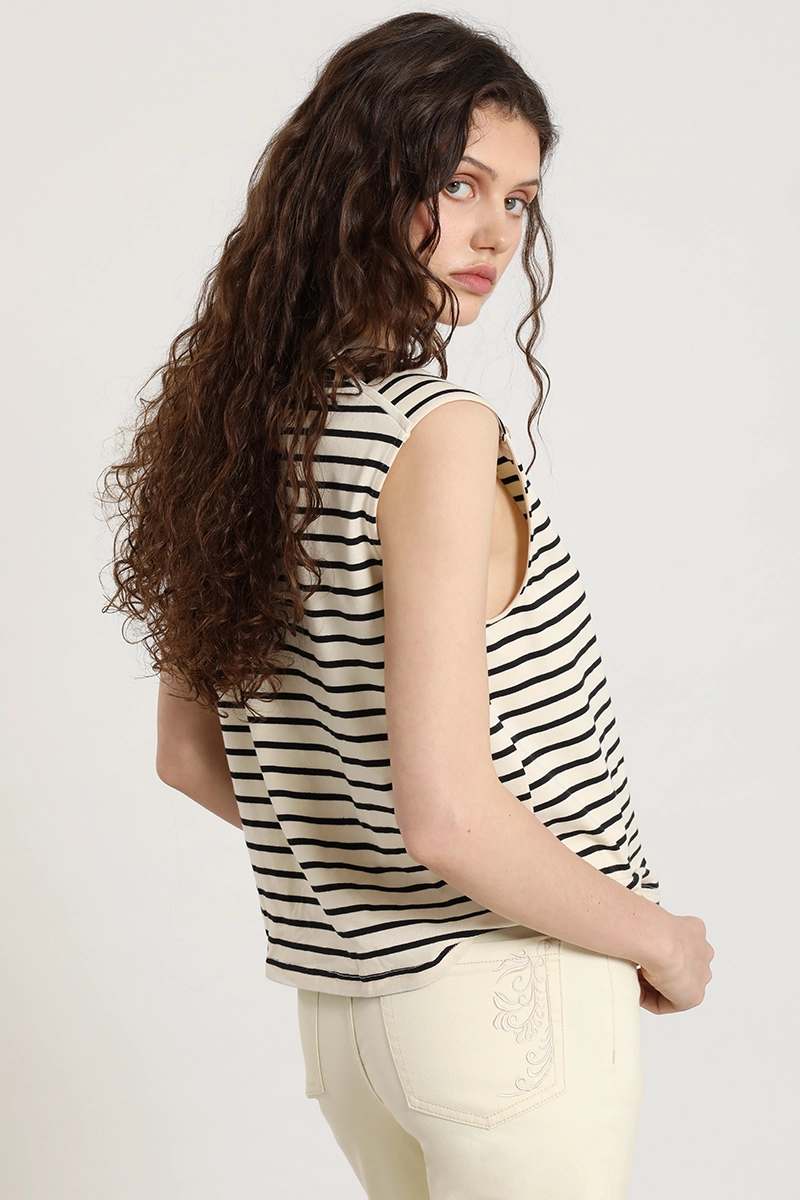 POLERA RAYAS, BOTONES METALICOS, BEIGE LIOLA - 6