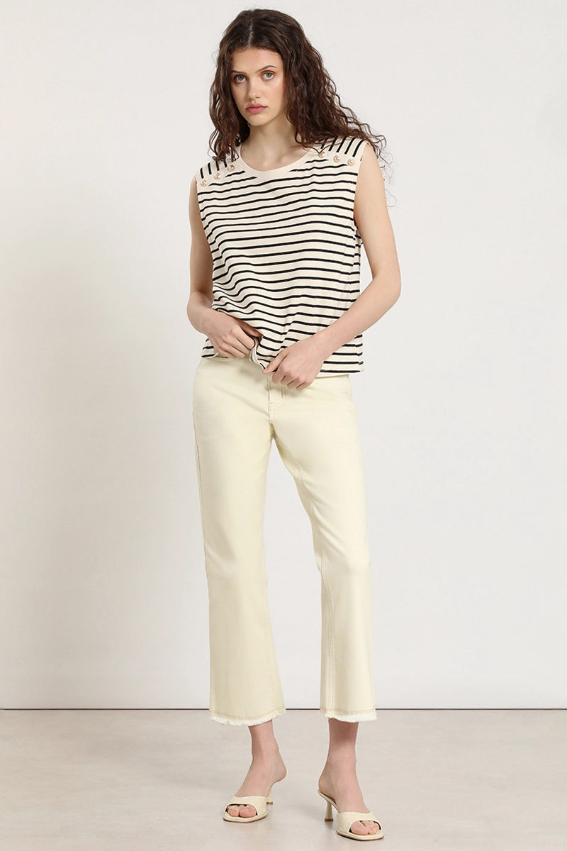 POLERA RAYAS, BOTONES METALICOS, BEIGE LIOLA - 7