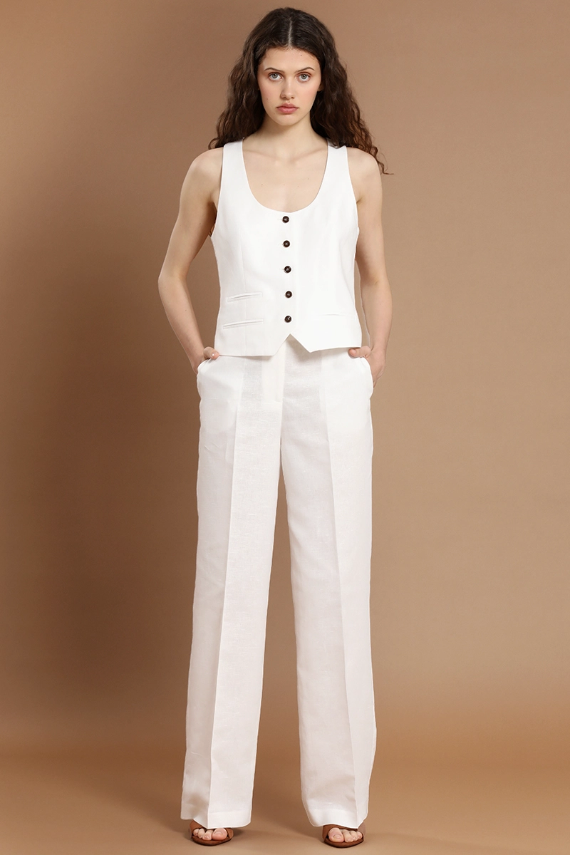 PANTALON RECTO, LINO ALGODON, CRUDO LIOLA - 1