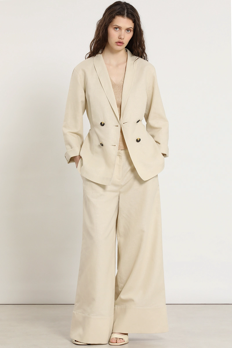 PANTALON ANCHO, LINO ALGODON, BEIGE LIOLA - 1