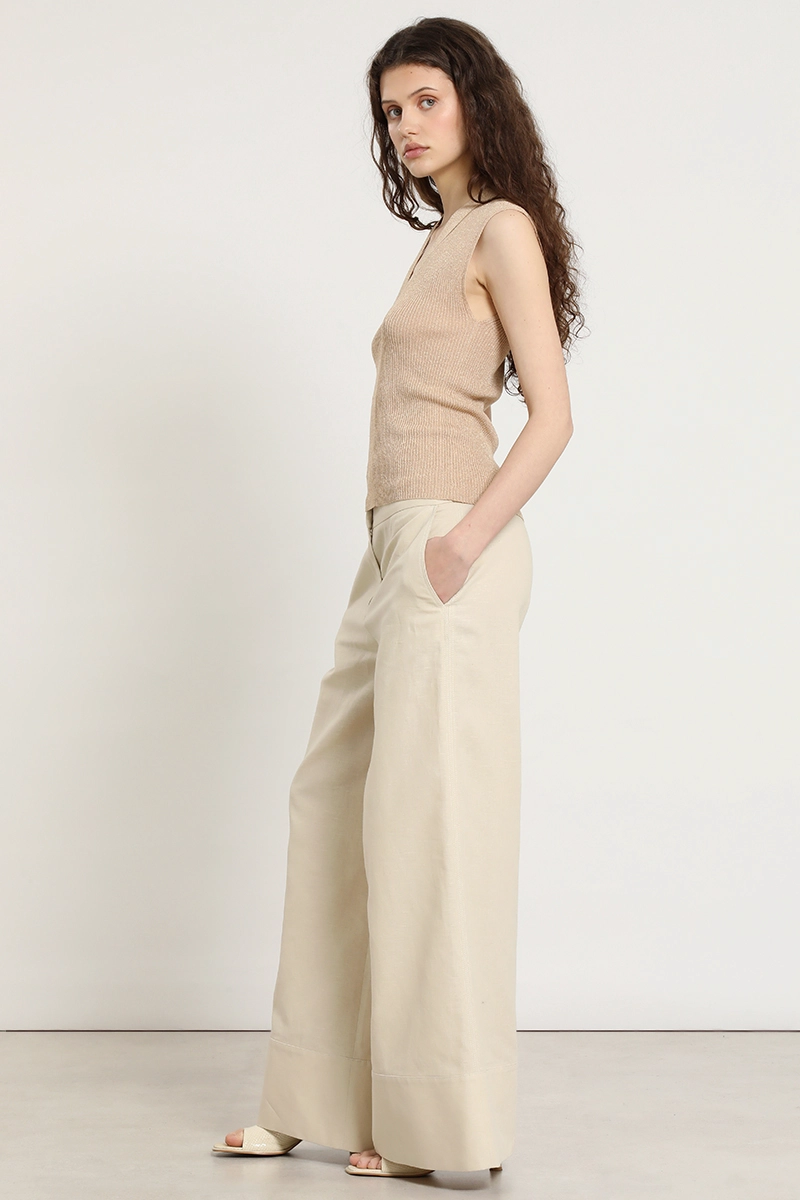 PANTALON ANCHO, LINO ALGODON, BEIGE LIOLA - 2