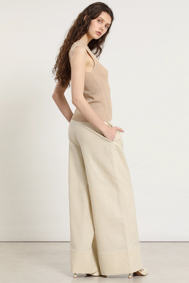 PANTALON ANCHO, LINO ALGODON, BEIGE LIOLA - 7