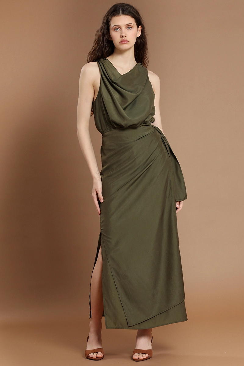 VESTIDO LARGO, ENVOLVENTE ELASTICADA, MILITAR LIOLA - 1